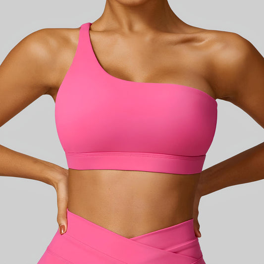One-Shoulder Crop Top, Sports Bra / Hot Pink